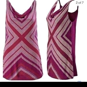 Cabi XL Drape Top Burgundy Geometric Printed Tank Tunic 3084 Dress Shirt Blouse